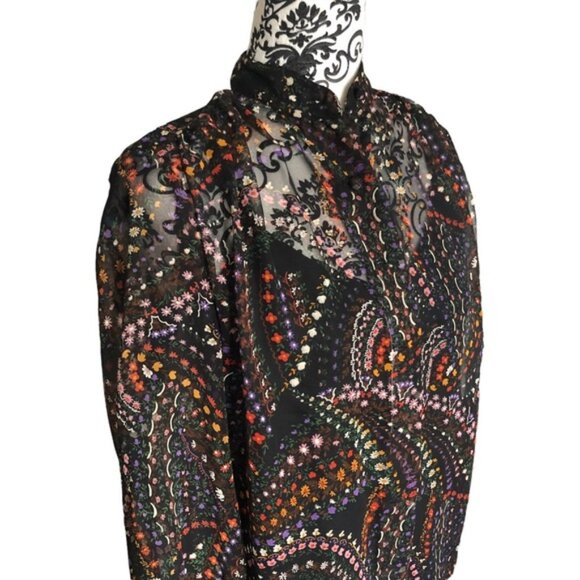 SAKS FIFTH AVE Floral Mesh Button-down Blouse - Picture 3 of 14